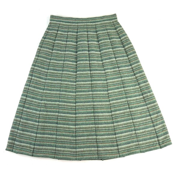 Vintage Moffat Weavers Scotland Wool Long Skirt Green Striped Womens Size 14 - Picture 3 of 8